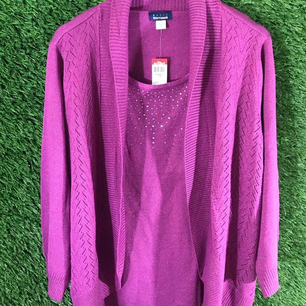 NWT Basic Editions Women’s 3X Violet CARDIGAN SWEATER Glitter Style
